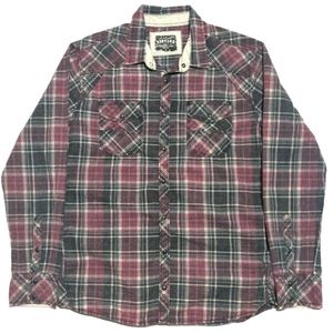 BKE Vintage Mens L Long Sleeve Black Snap Plaid Flannel Western Shirt EUC